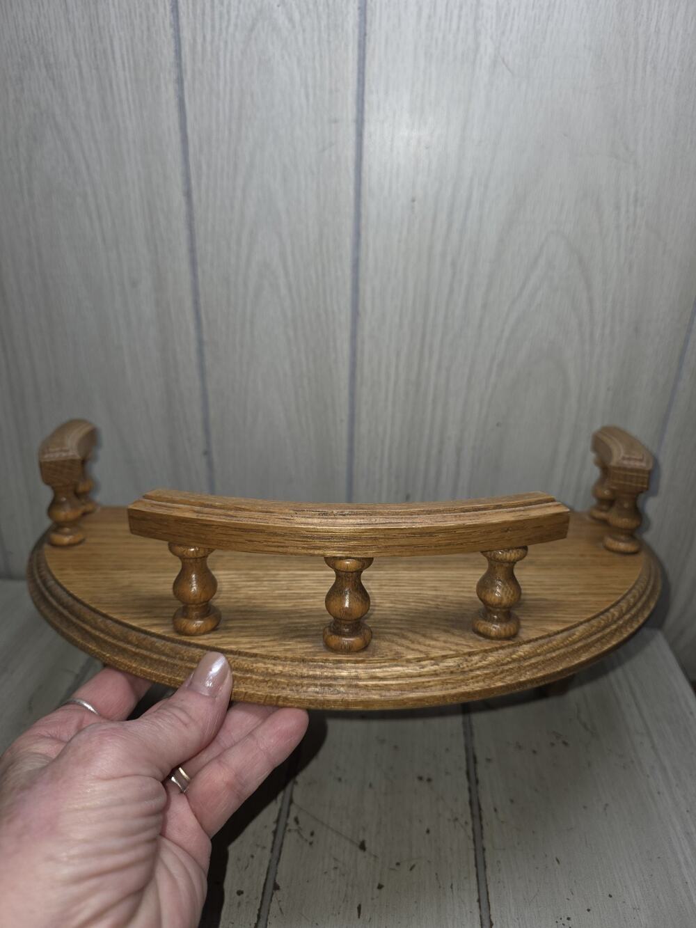 Vtg Wooden Wall Shelf Spindle Rail Hanging Display 12” Half Circle Cottagecore